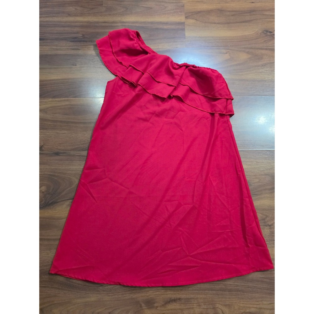 NWT SHEIN One Shoulder Ruffle Mini Dress Size small Red Tiered Shift Summer